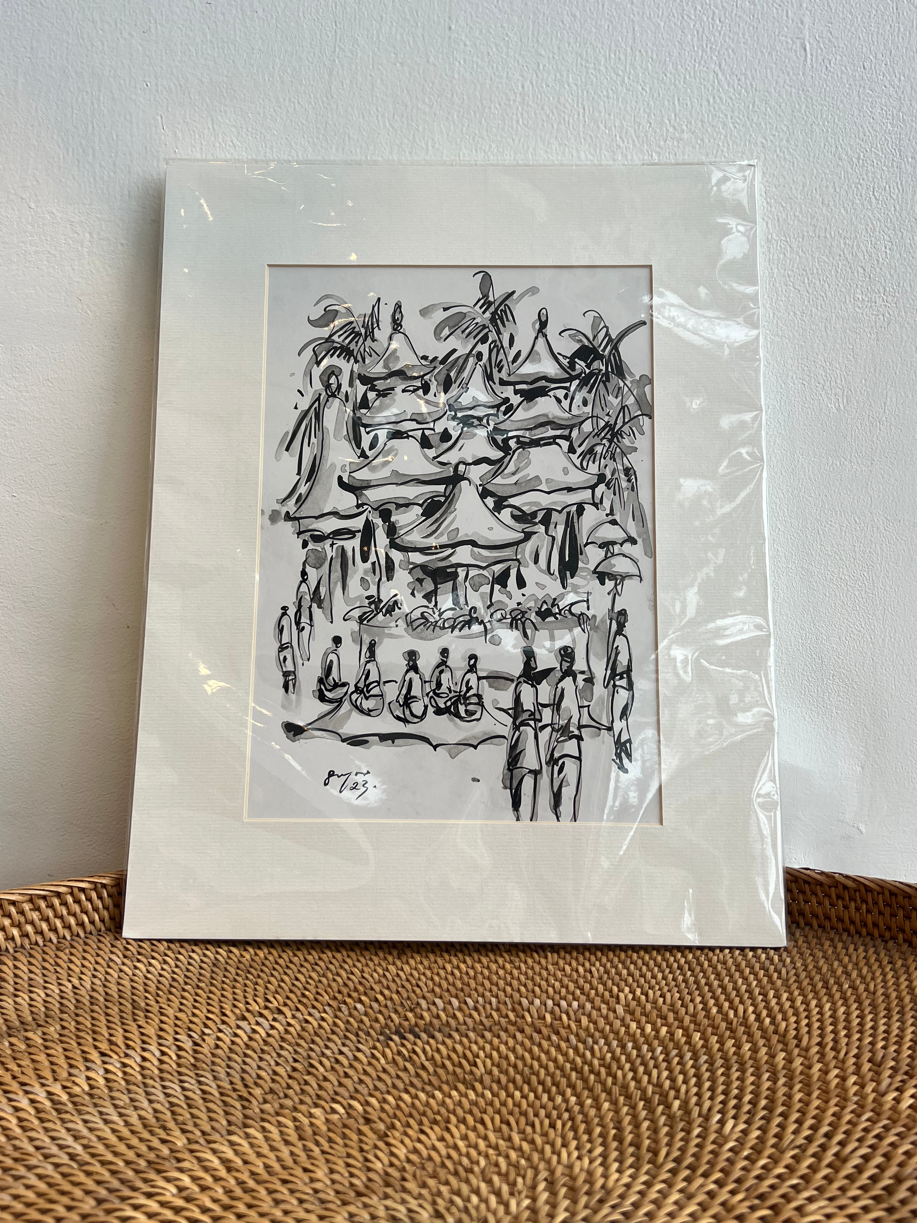 Balinese Ceremony B&W With Frame